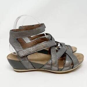 Dansko Veruca Metallic Graphite Wedge Strappy Comfort Sandal Womens 37 (6.5 - 7)